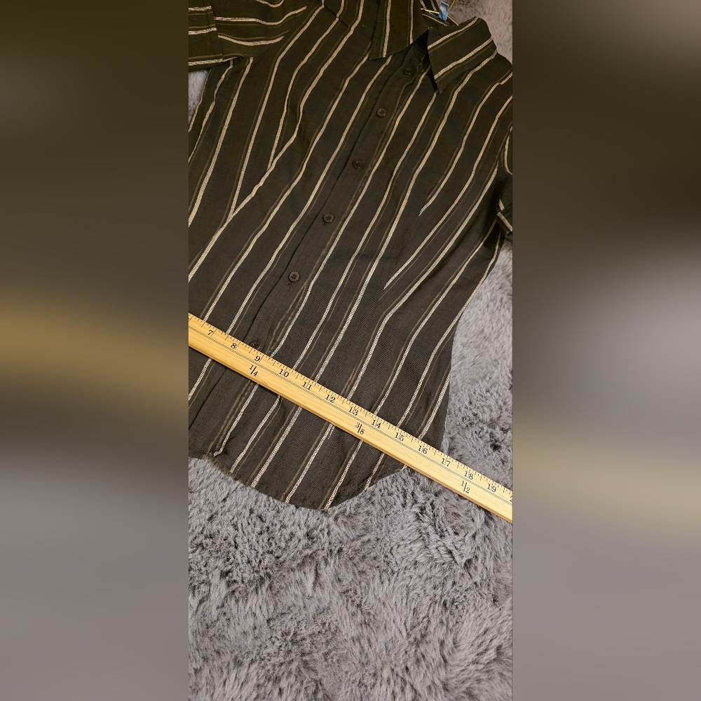 Escada Brown and Cream Striped Button Down Short Sleeve Y2k 90s See Measurements - Picture 11 of 15